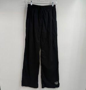 Be Present Woven Yoga Pants Womens L Black Wide Leg Drawstring Side Slit Lounge